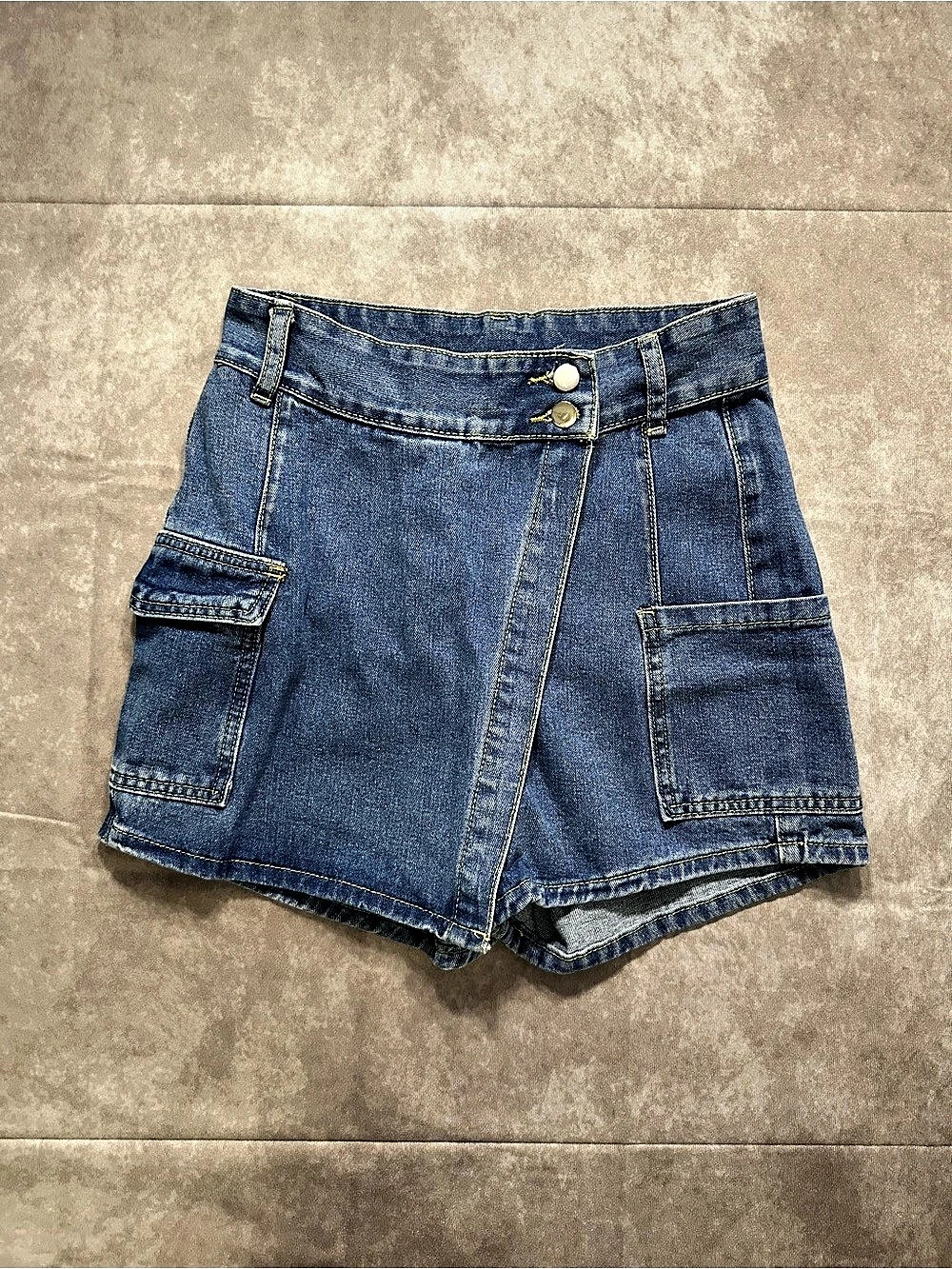 Women's Asymmetrical Waist Denim Cargo Shorts Skirt